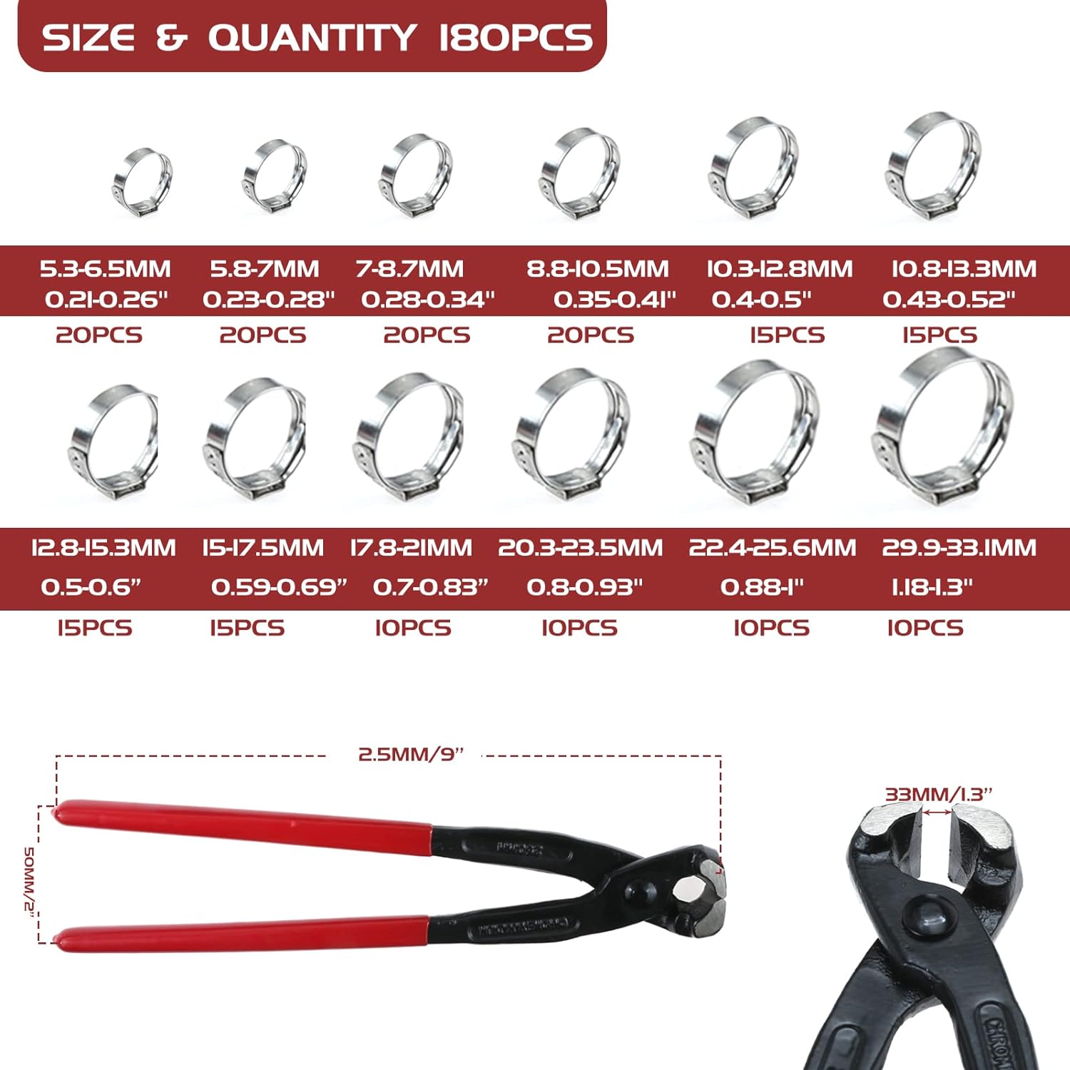 180 adet/takım tek kulak hortu - Hose Clamp Assorted incelemesi ve fiyatı